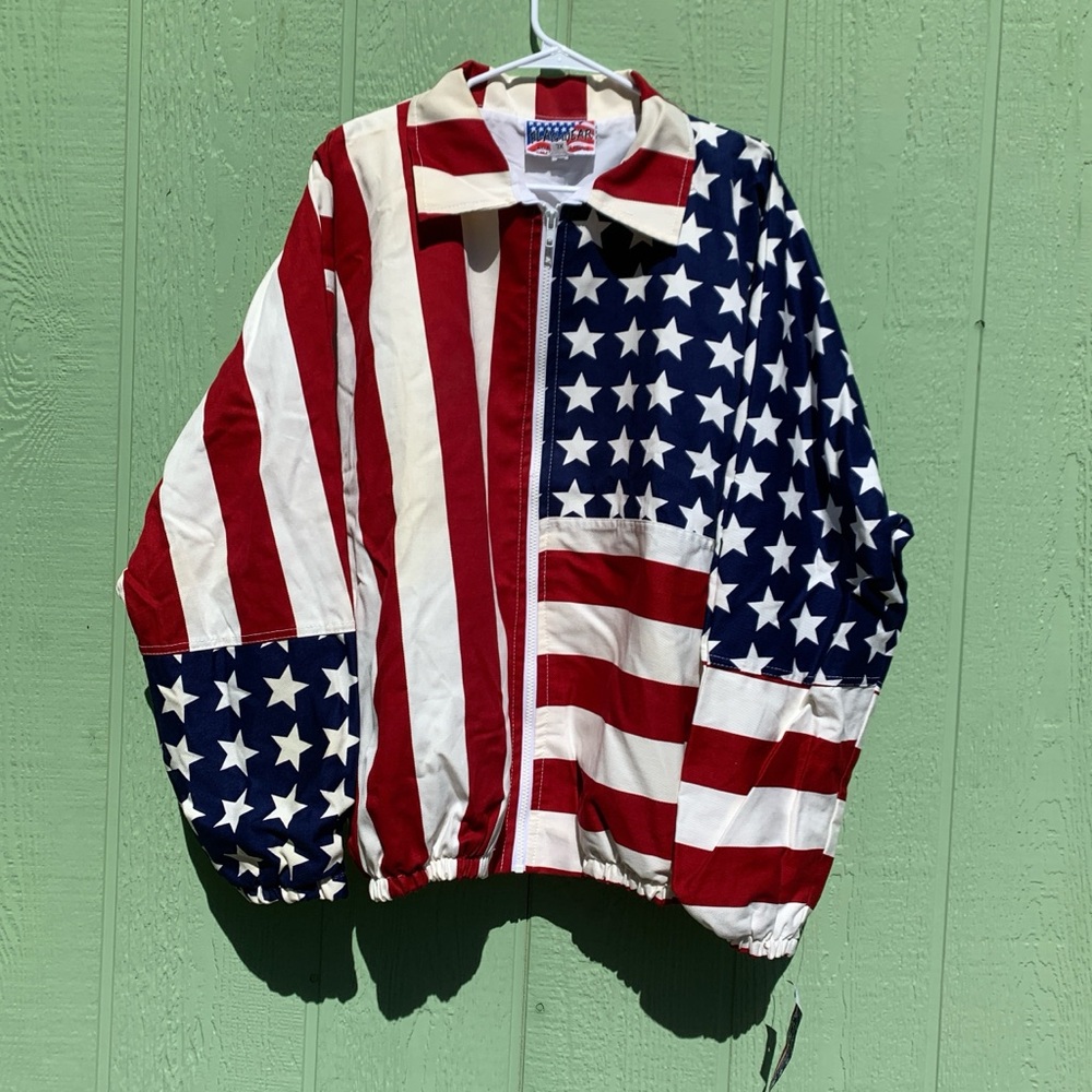 Vintage Made in USA Patriotic Red, White, and Blue Canvas Windbreaker